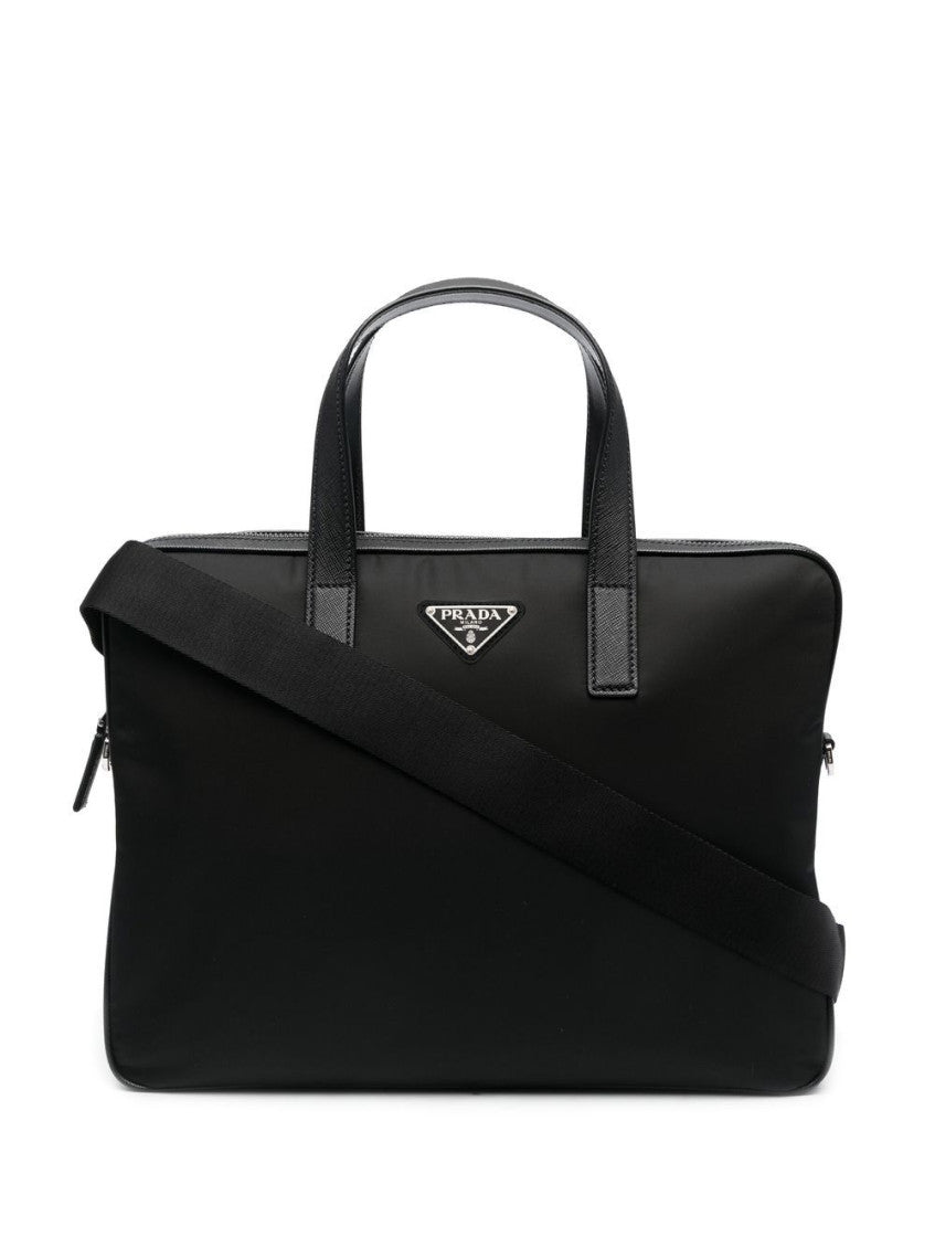 Black Re-nylon Leather-trimmed Briefcase Bag 1