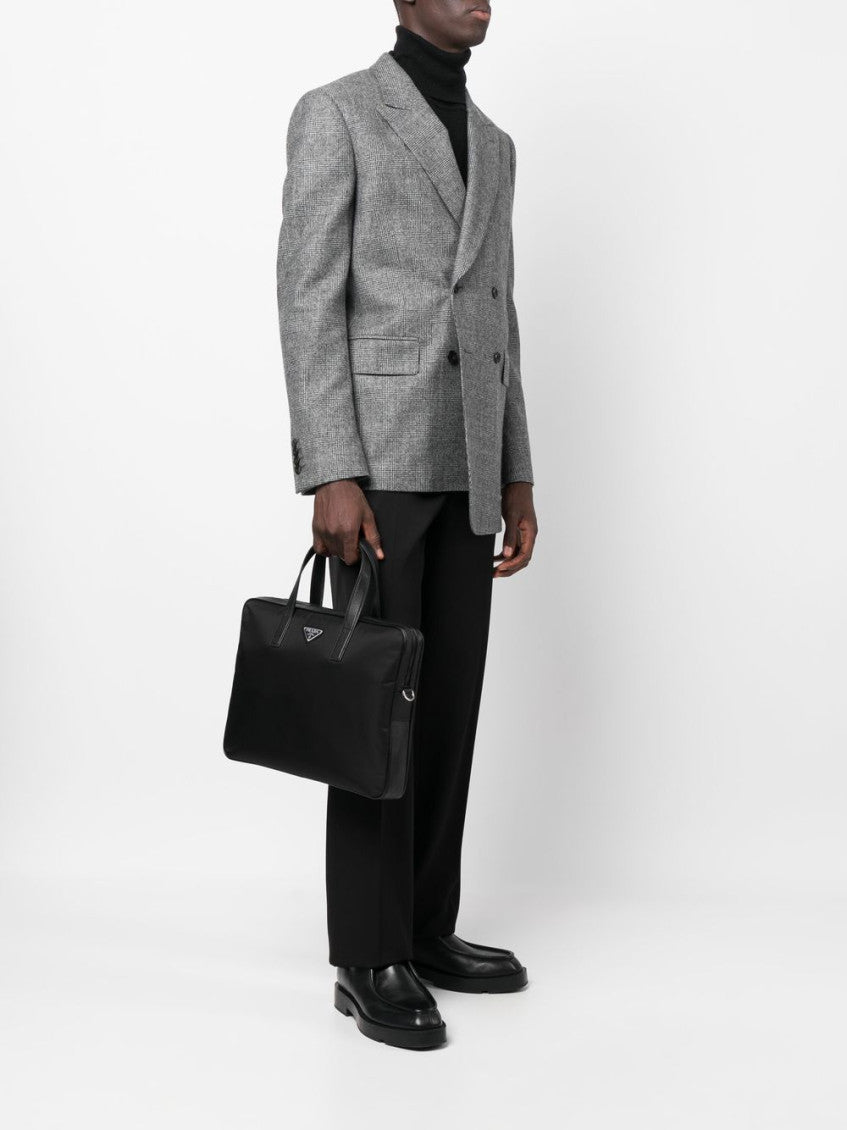 Black Re-nylon Leather-trimmed Briefcase Bag 2
