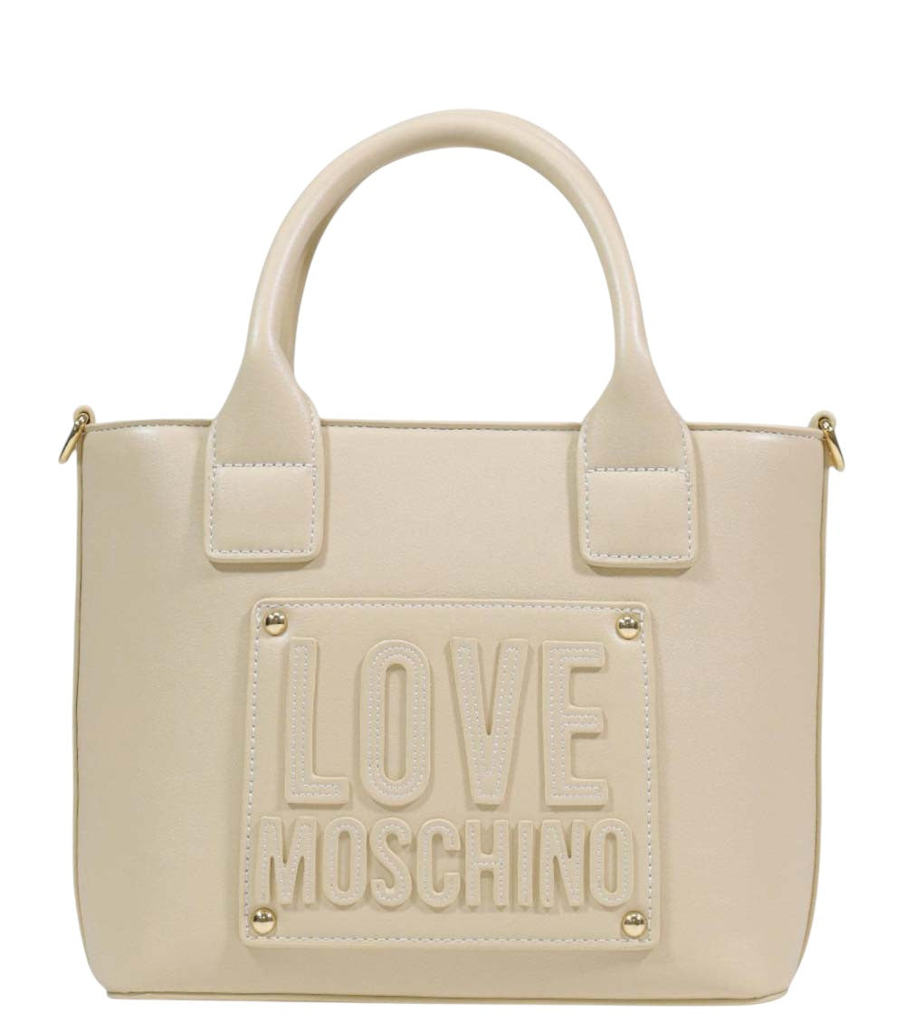 Beige Logo Top Zip Small Tote 1
