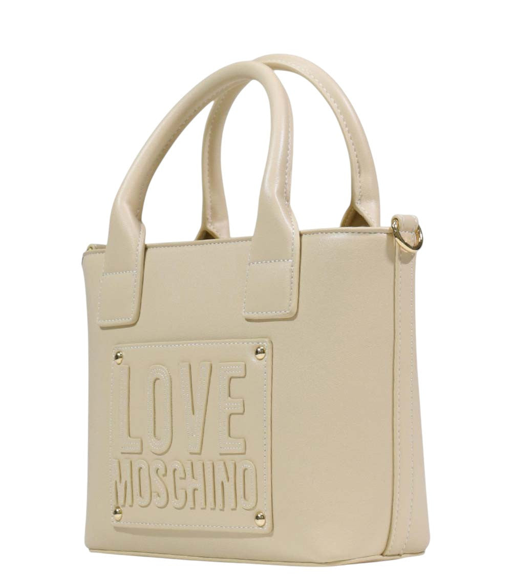 Beige Logo Top Zip Small Tote 2