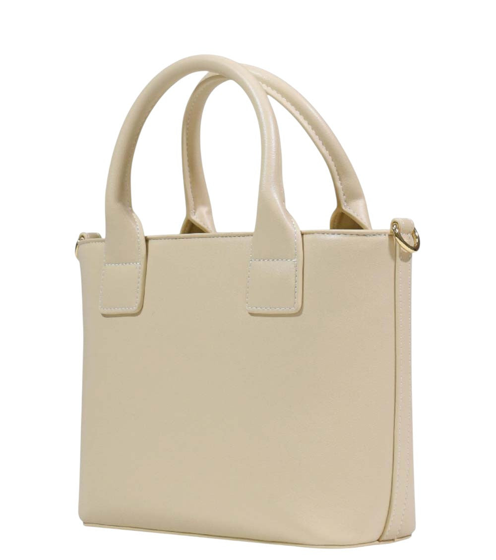 Beige Logo Top Zip Small Tote 3