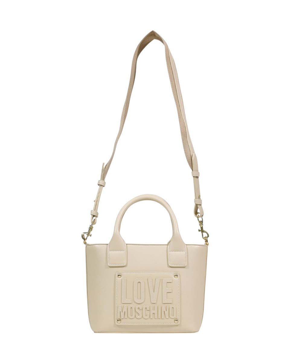 Beige Logo Top Zip Small Tote 4