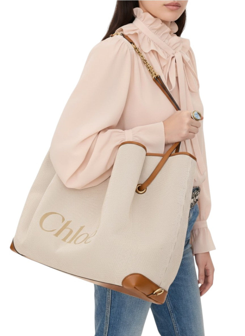 Beige Large Carry Large Tote 5