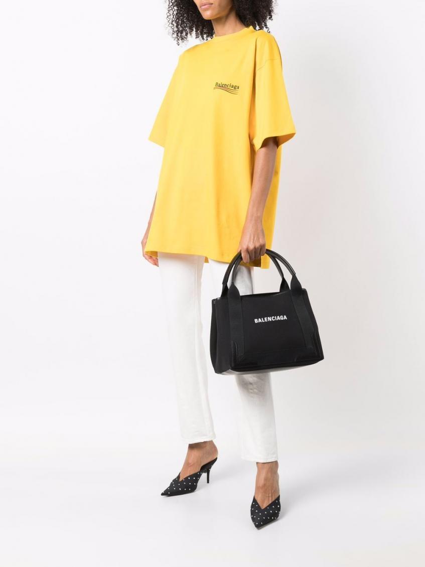 Black Navy Cabas small canvas tote bag 3