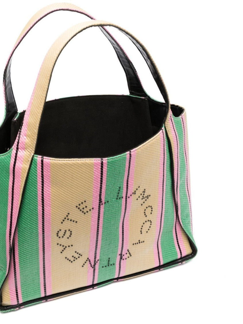 Stella Logo striped raffia tote bag 1