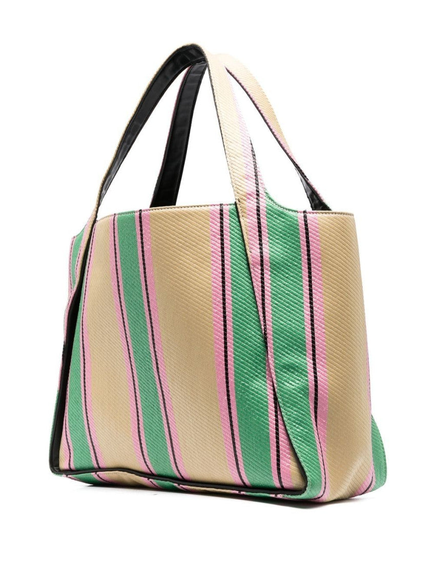 Stella Logo striped raffia tote bag 2