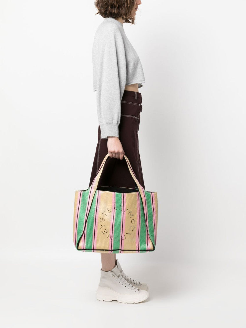 Stella Logo striped raffia tote bag 4