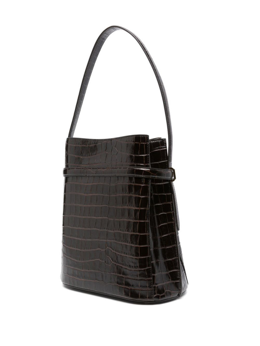 Dark Brown Belted Bucket Bag 4