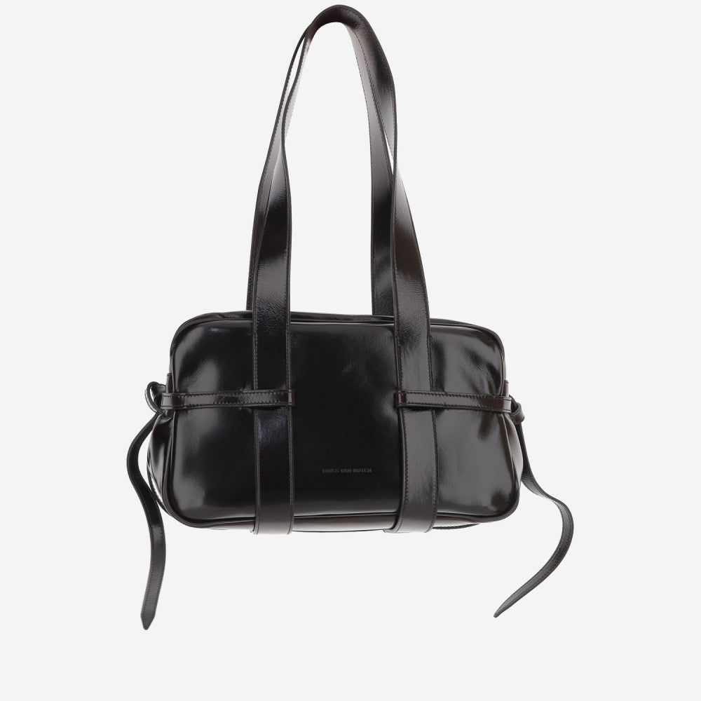 Dark Brown Glossy Leather Shoulder Bag 1