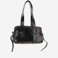 Dark Brown Glossy Leather Shoulder Bag 1