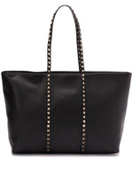Black Rockstud Top Zip Medium Tote 1