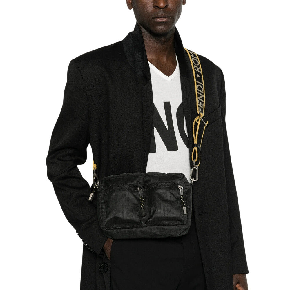 Black Textured Medium Crossbody Bag 5