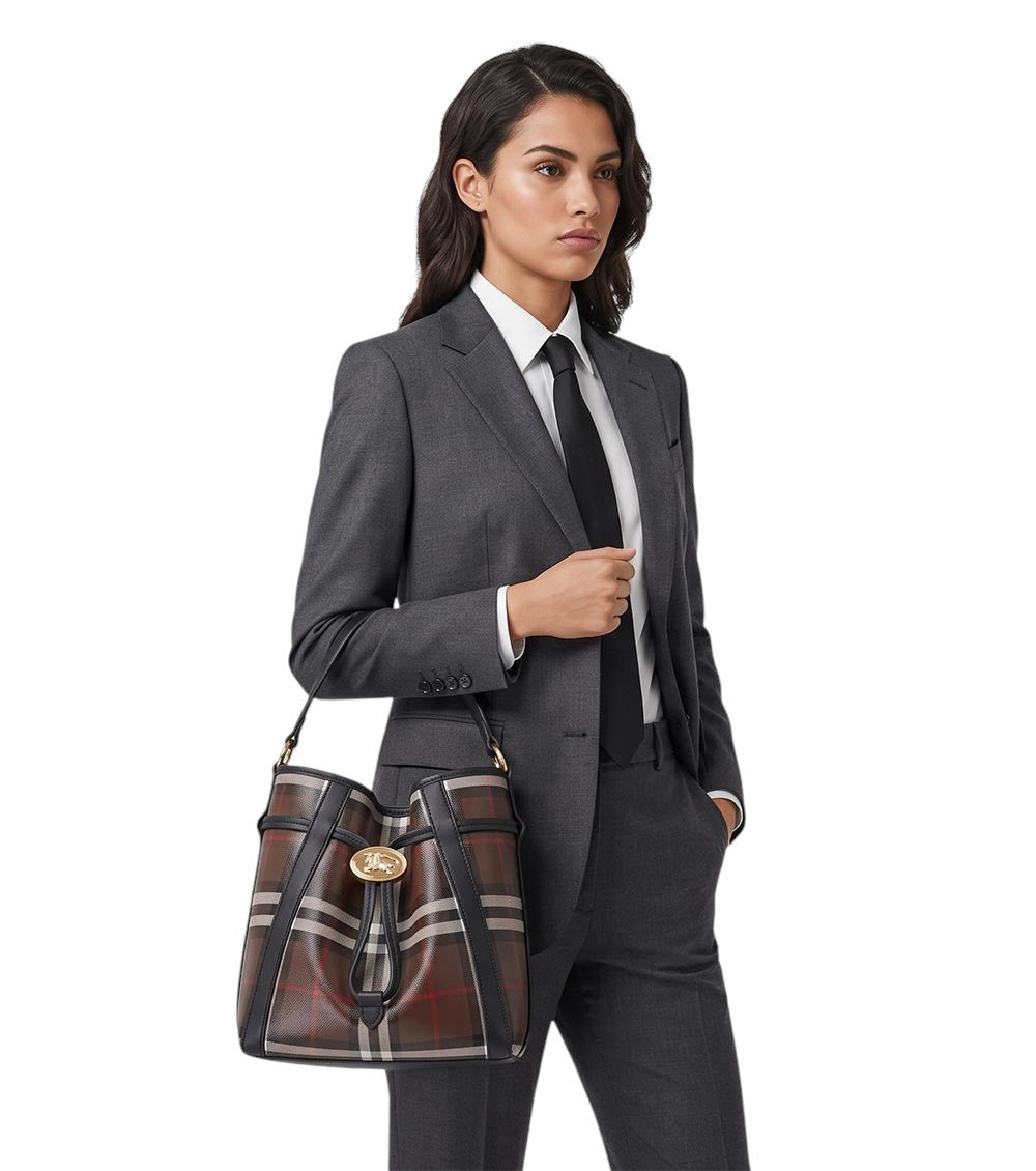 Brown Check Mini Bucket Bag 4