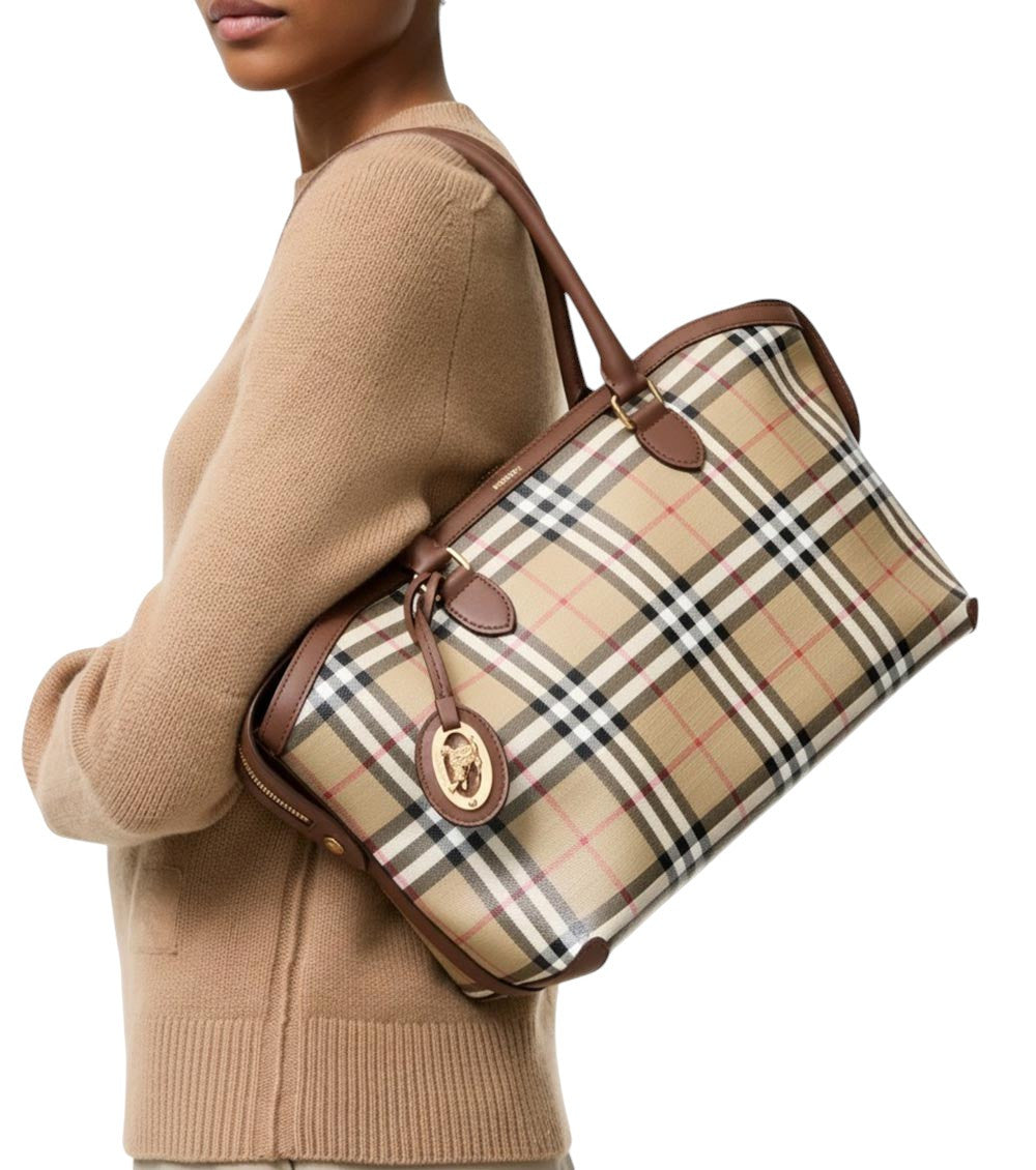 Beige Check Small Tote 6