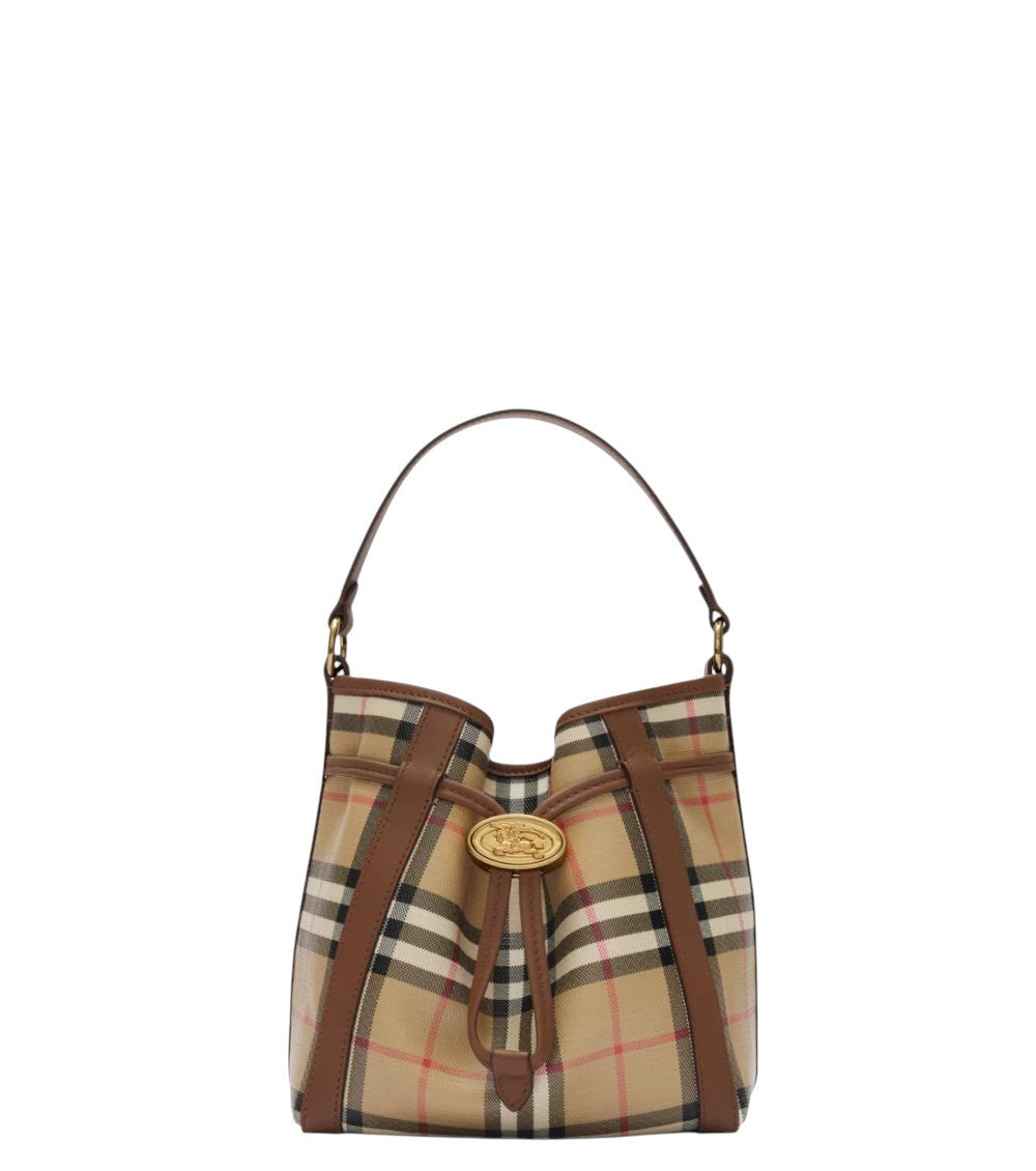 Beige Check mini bucket bag 1