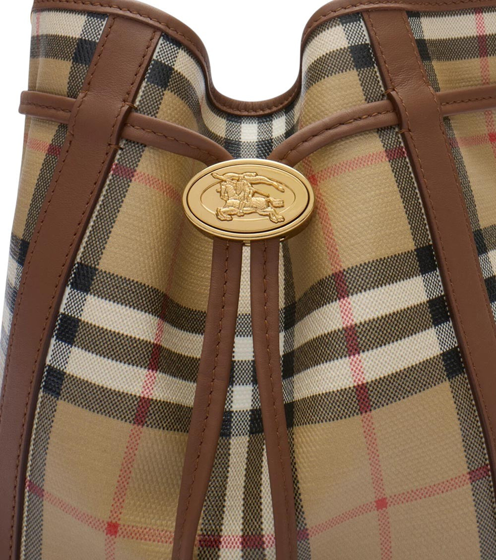 Beige Check mini bucket bag 5