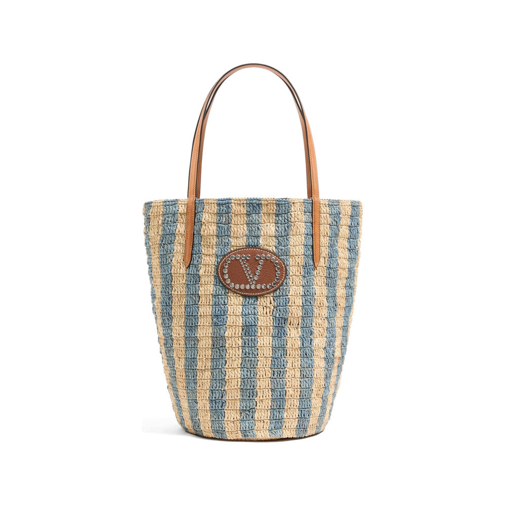 Natural/Blue VLogo Signature Large Tote 1