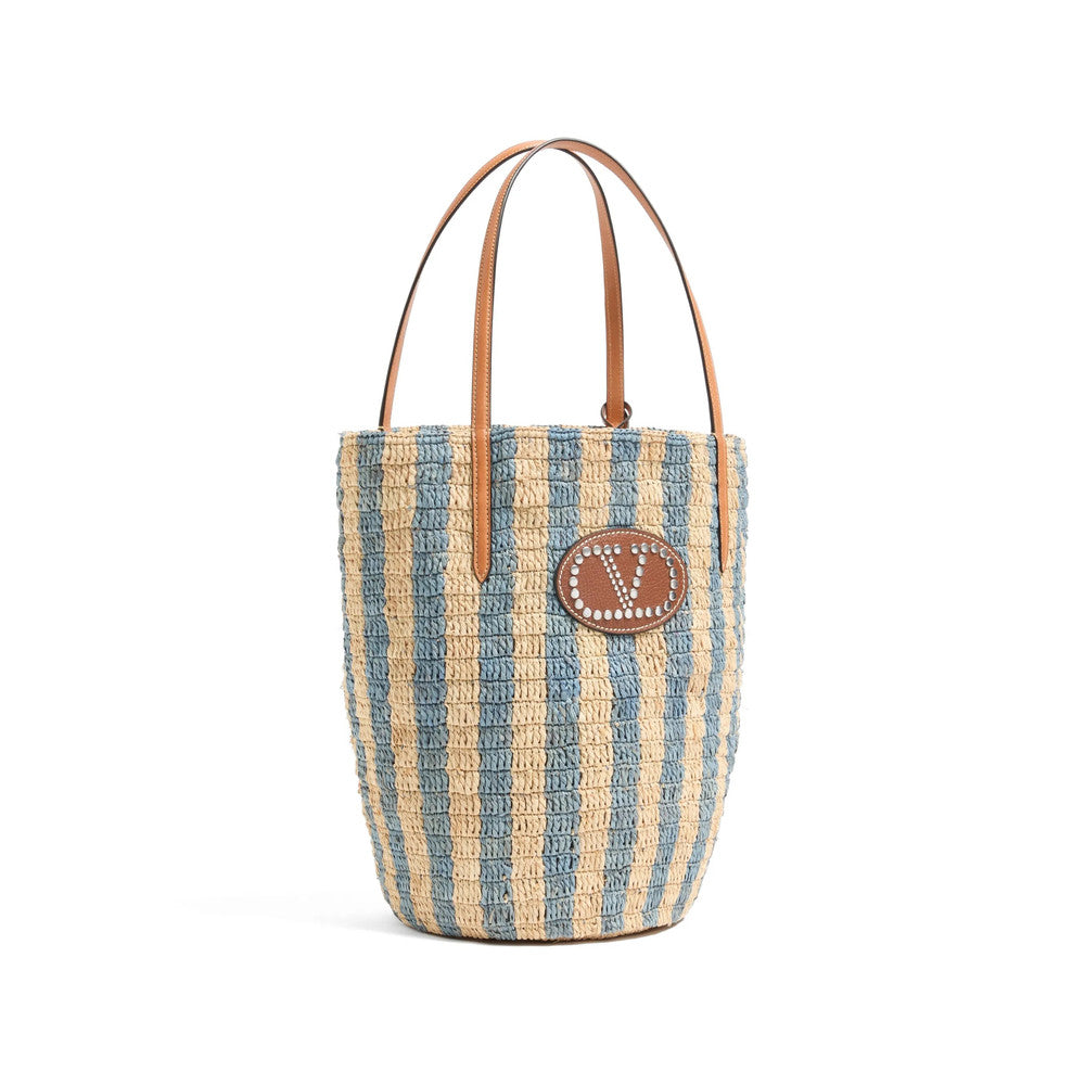 Natural/Blue VLogo Signature Large Tote 2