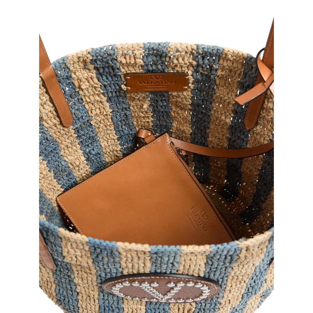 Natural/Blue VLogo Signature Large Tote 5