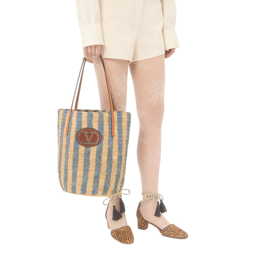 Natural/Blue VLogo Signature Large Tote 6