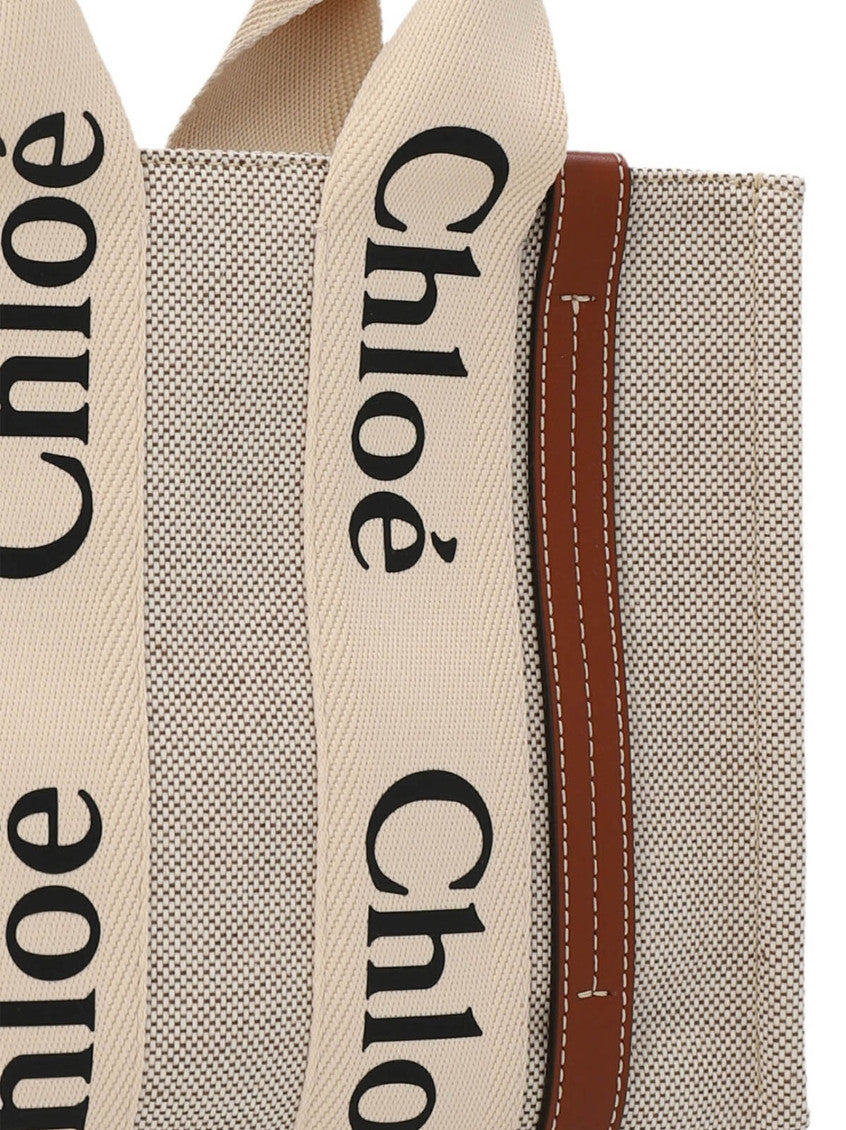 Beige Shopping Woody Small Tote Bag 3