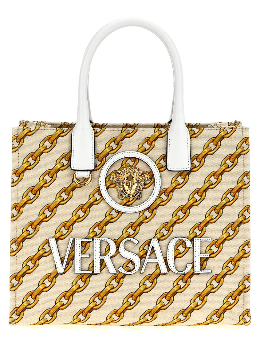 Beige Chain Stripes La Medusa small tote 1