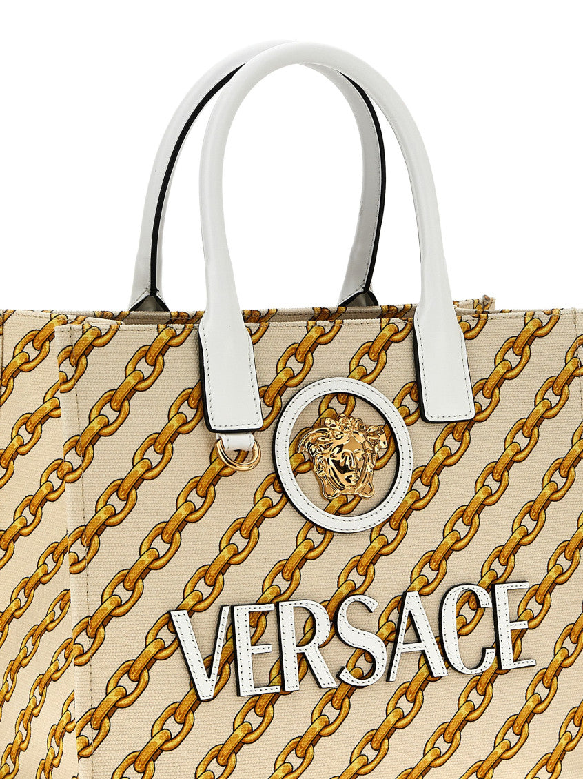 Beige Chain Stripes La Medusa small tote 3