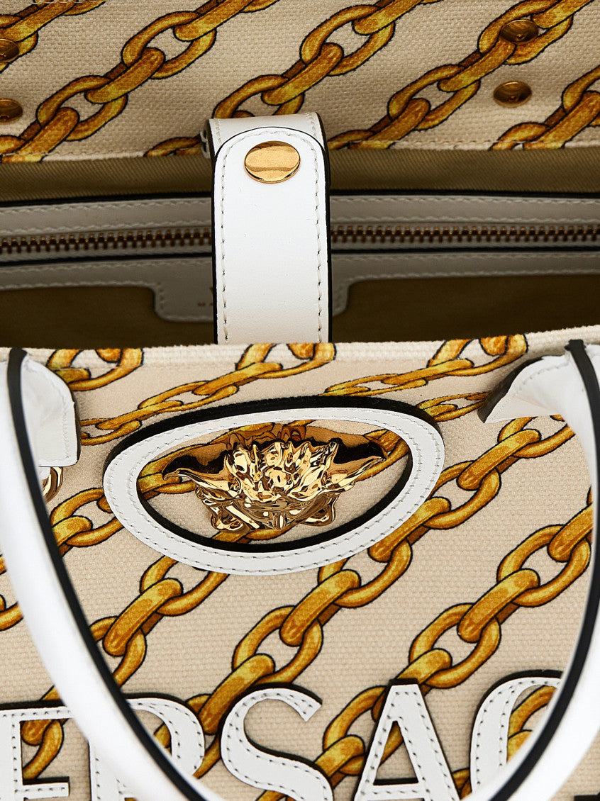 Beige Chain Stripes La Medusa small tote 4