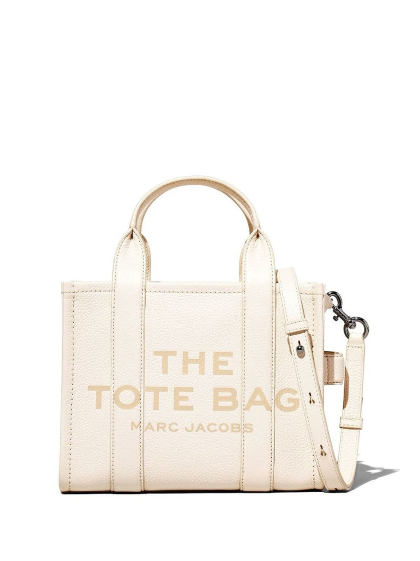White The Leather Top Zip Small Tote 1