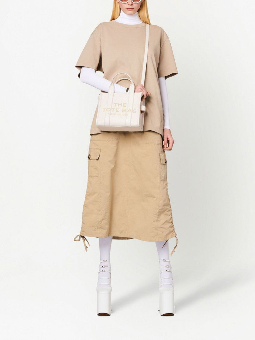 White The Leather Top Zip Small Tote 2