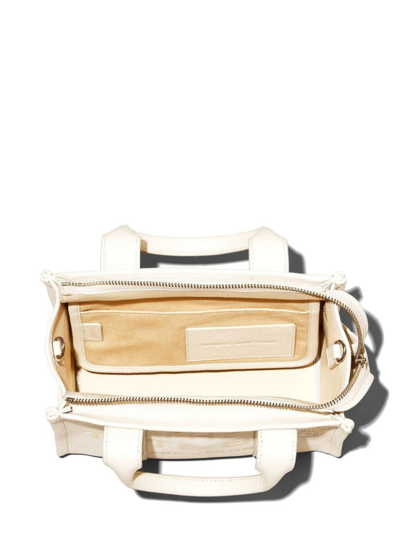 White The Leather Top Zip Small Tote 4