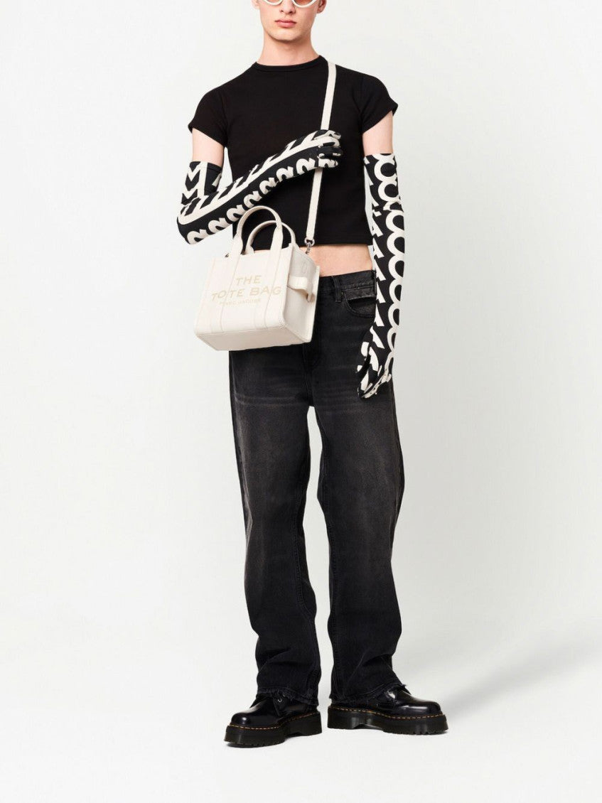 White The Leather Top Zip Small Tote 6