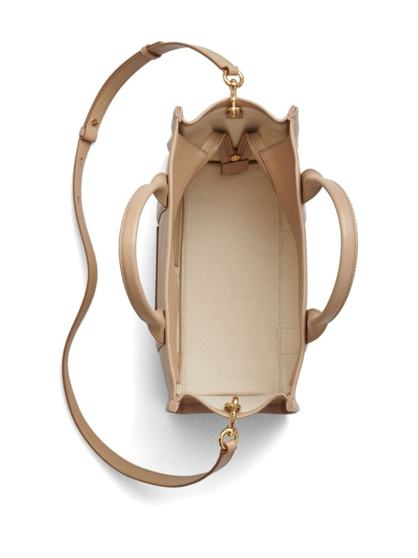 Beige The Leather Top Zip Medium Tote 3