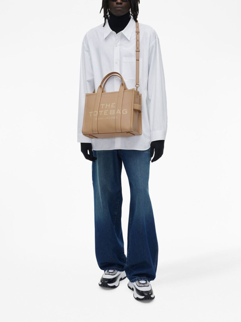 Beige The Leather Top Zip Medium Tote 7