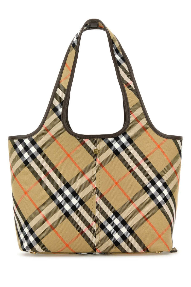 Beige check small tote bag 1