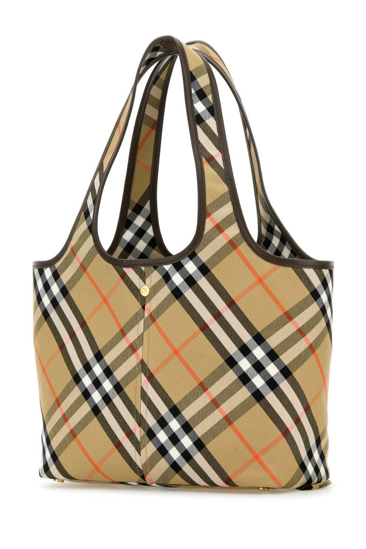 Beige check small tote bag 2