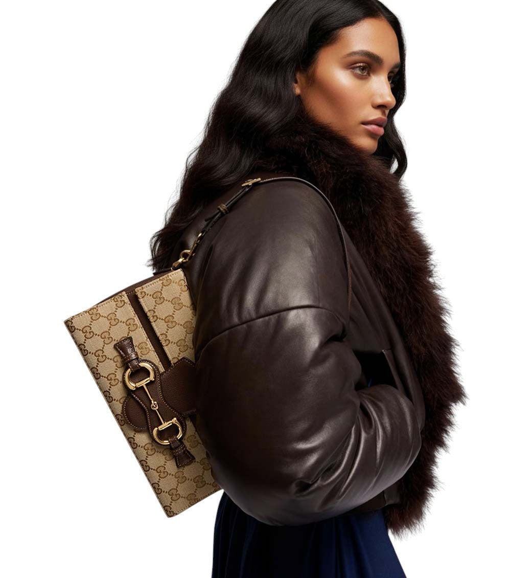 Beige Horsebit Ristretto medium shoulder bag 6