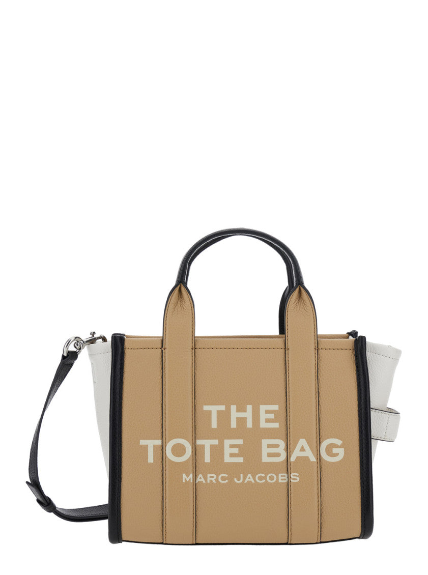 Beige The Color Block Top Zip Small Tote 1