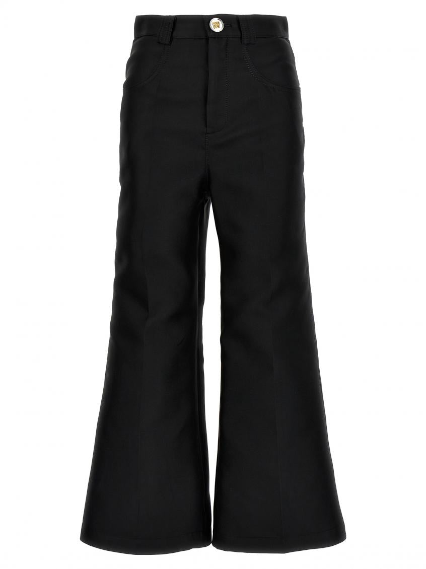 Black Cropped Silk Blend Pants 1