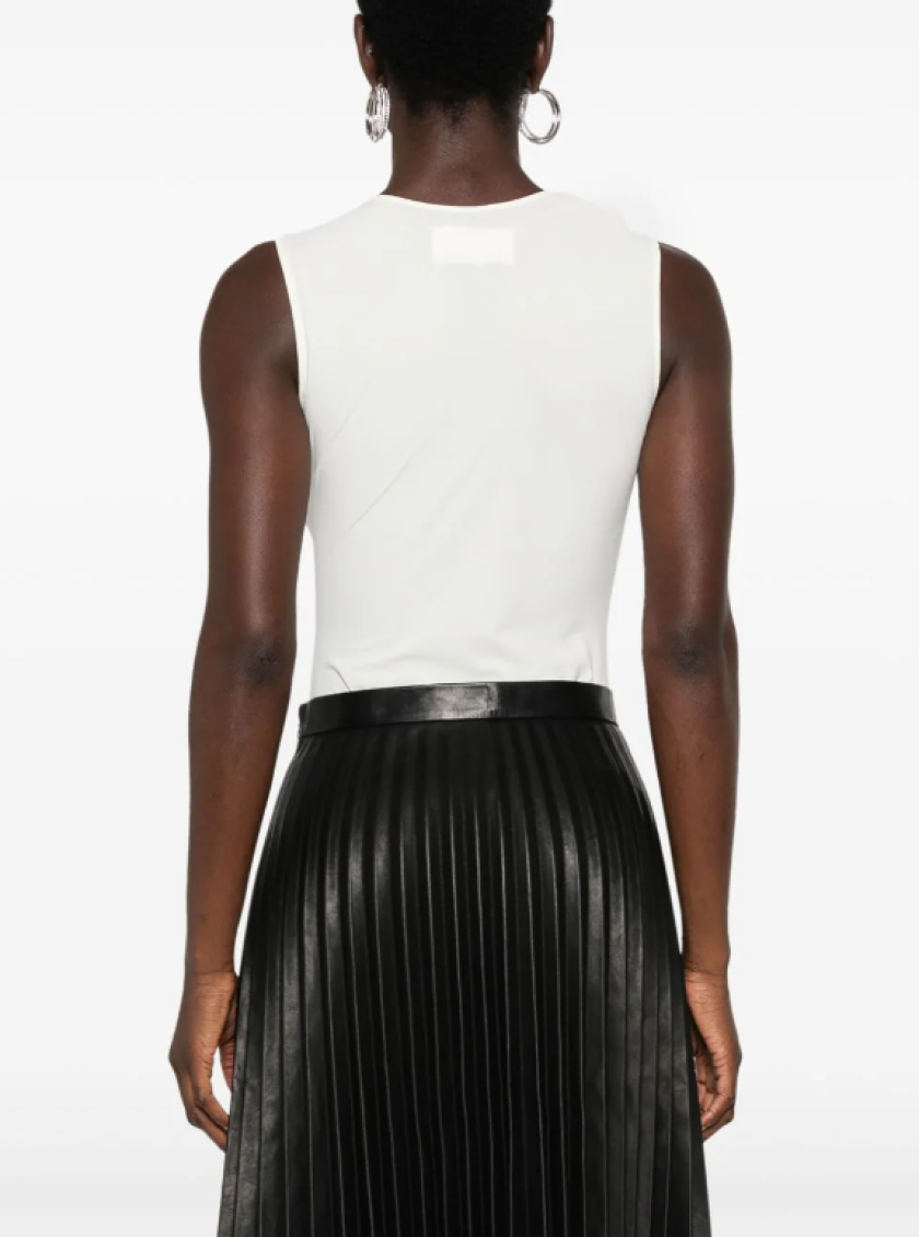 Off White Sleeveless Jersey Bodysuit 4