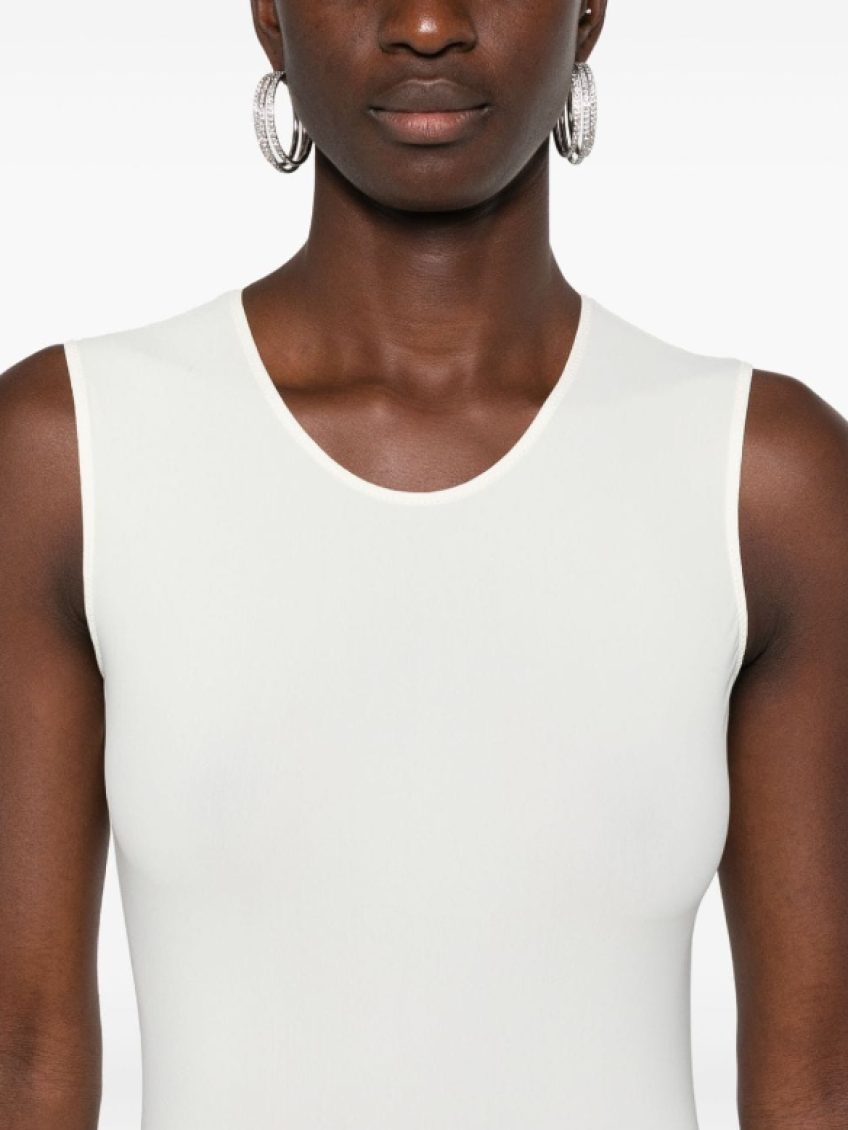 Off White Sleeveless Jersey Bodysuit 5