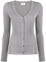 Grey V-neck ribbed cardigan 1
