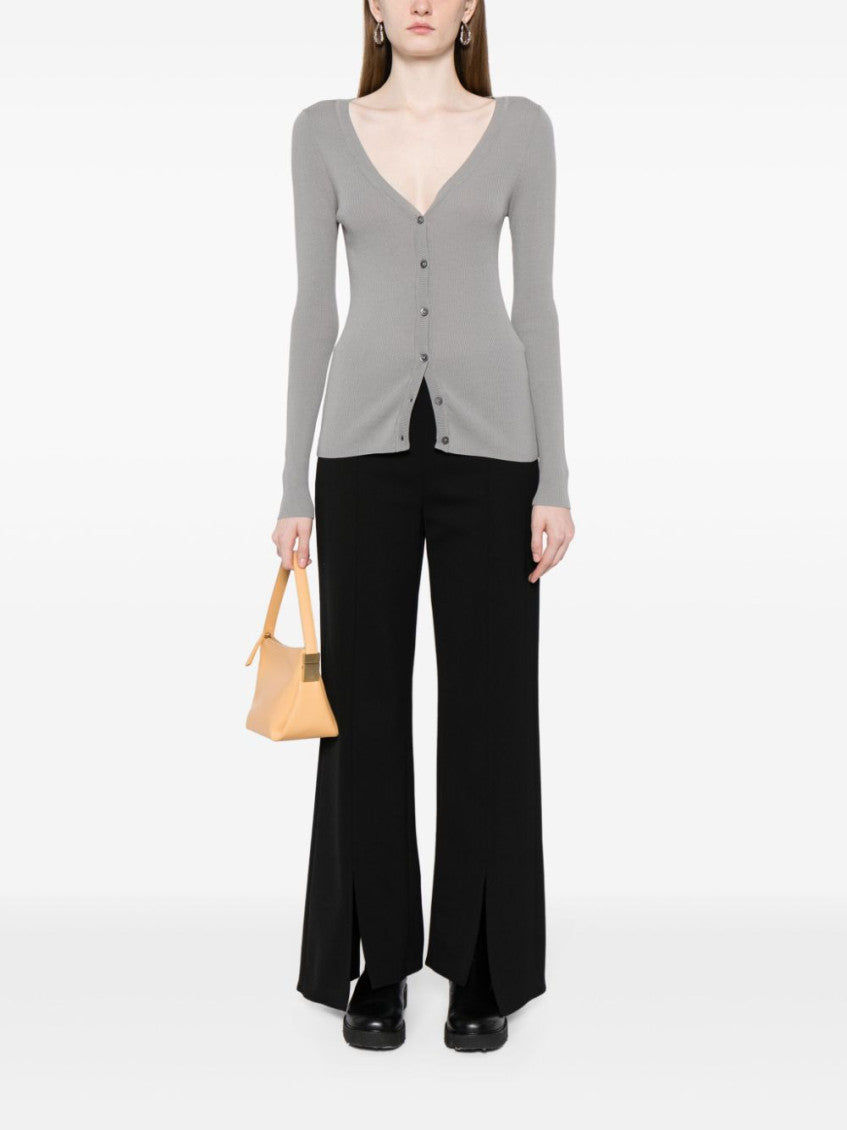 Grey V-neck ribbed cardigan 2