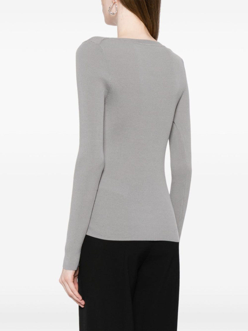 Grey V-neck ribbed cardigan 3