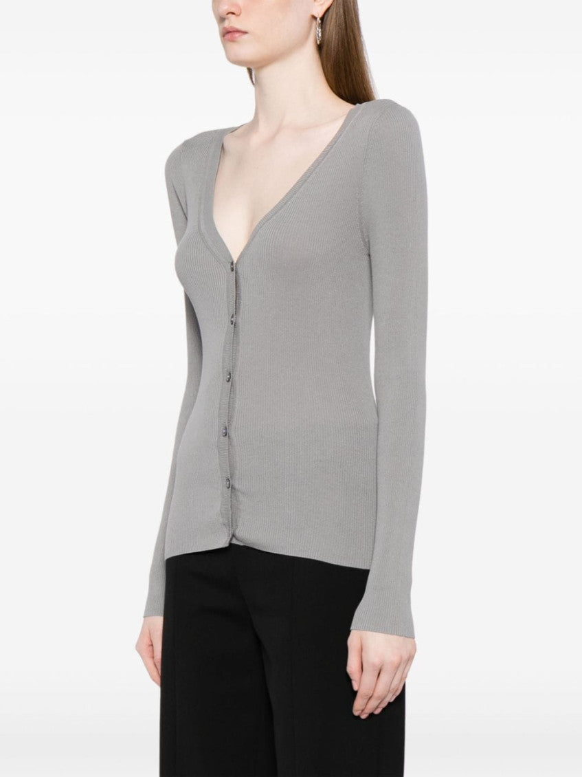 Grey V-neck ribbed cardigan 4