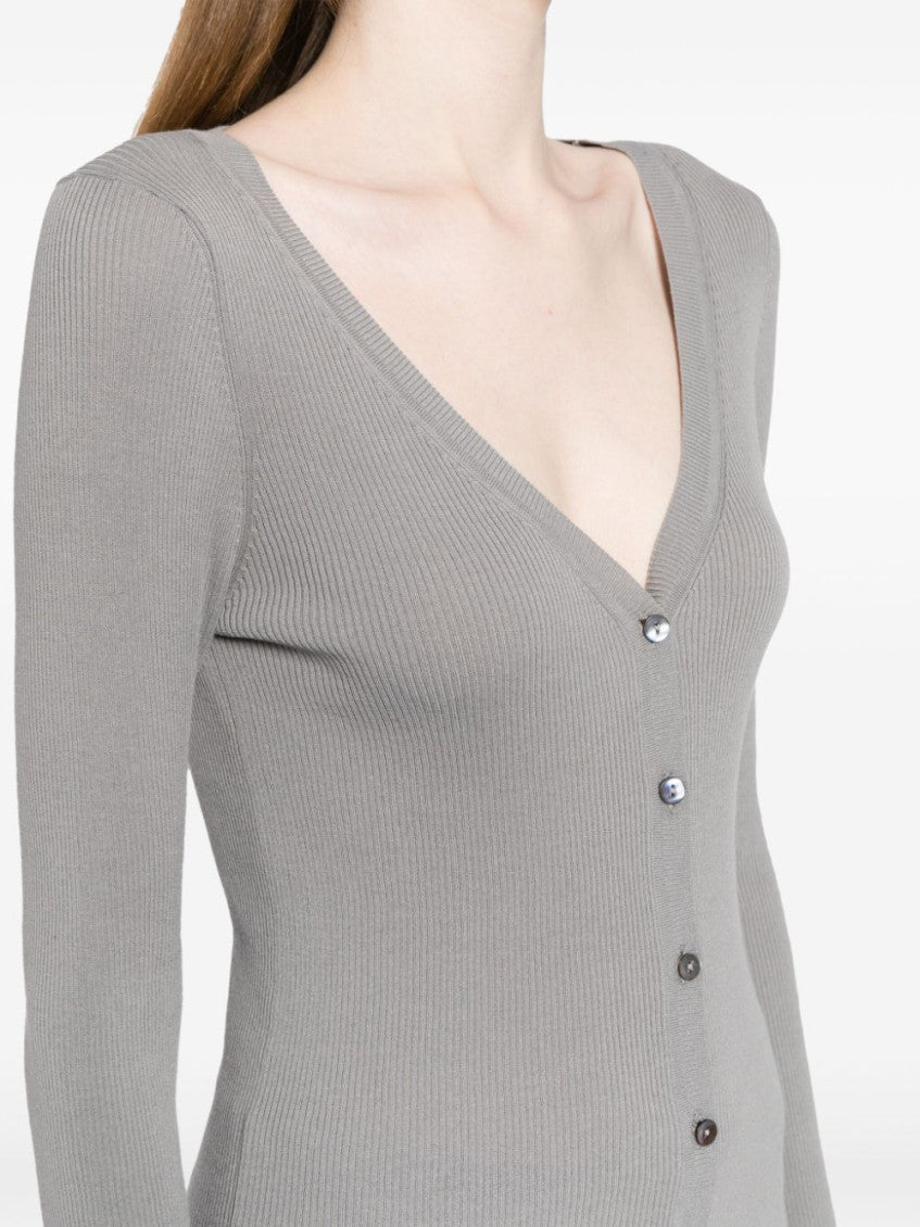 Grey V-neck ribbed cardigan 5