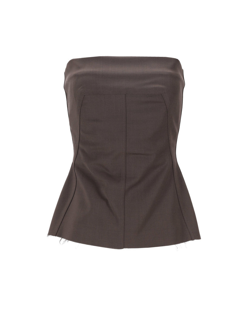 Brown Strapless Panelled Design Top 1