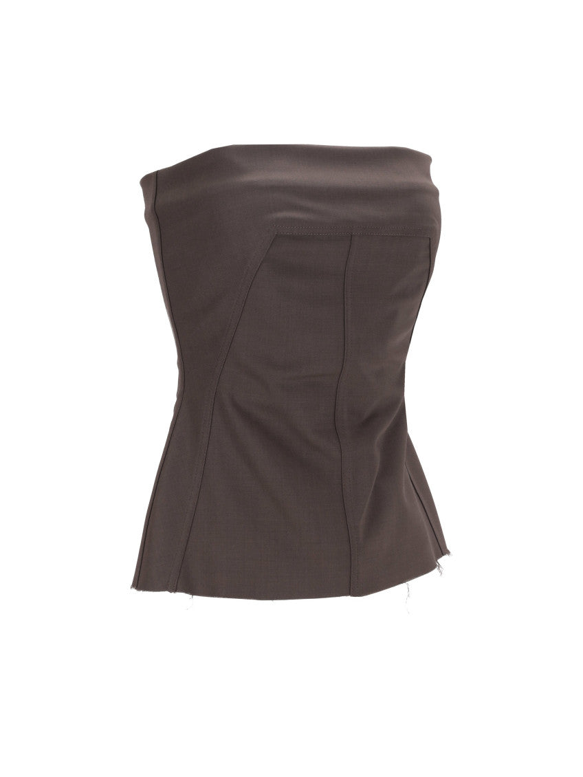 Brown Strapless Panelled Design Top 2