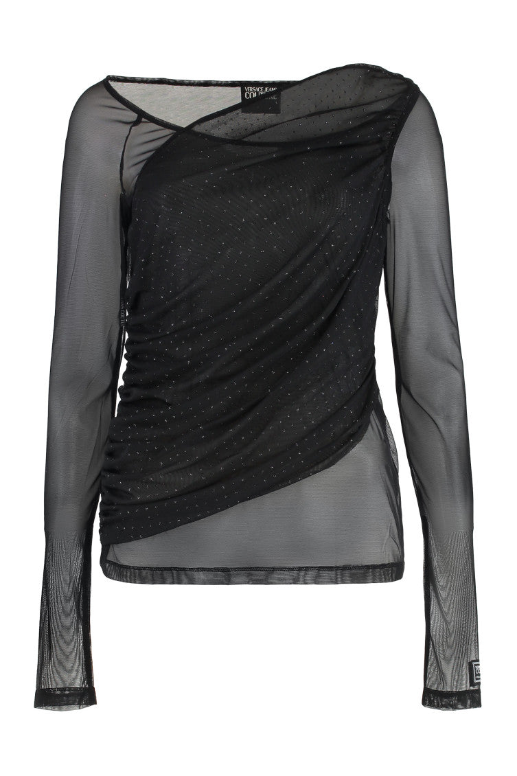Black Round Neck Draped Top 1