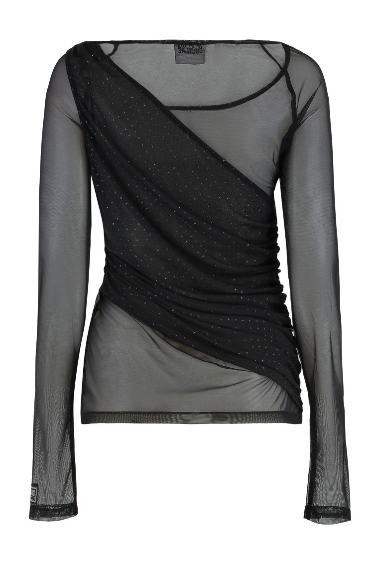 Black Round Neck Draped Top 2